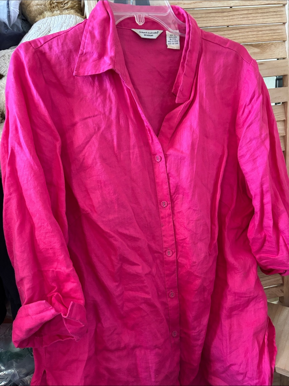 Richard Malcolm Vibrant Fuchsia Button-Down Linen Shirt 1X
